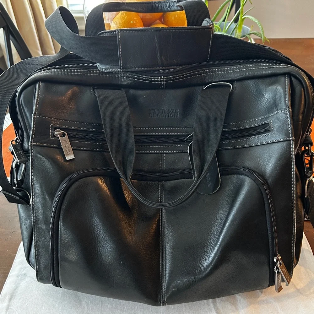 Kenneth Cole Reaction Black Leather Laptop Bag